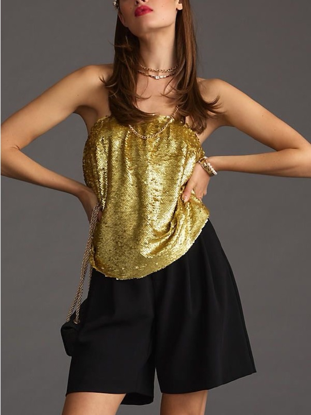 Anthropologie NWT Gold Sequin Tube Top Size Medium Party Night Out